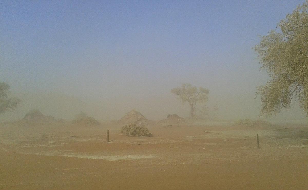 Sossusvlei bei starkem Ostwind_20170528_093144 Sandsturm am 2x4 Parkplatz auf dem Weg zum Sossusvlei