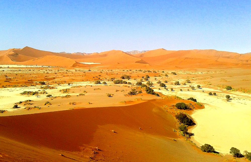 Blick auf Sossusvlei und Dead Vlei von der Big Mama Düne Atemberaubender Ausblick von Düne 45