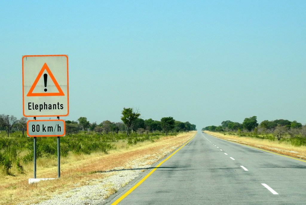 Elefantenwarnschild Namibia Elefanten-Warnschild im Bwabwata Nationalpark