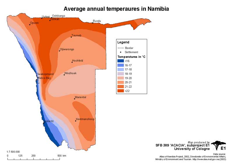 Temperaturen in Namibia Karte Uni Köln http://www.uni-koeln.de/sfb389/e/e1/download/atlas_namibia/e1_download_climate_e.htm