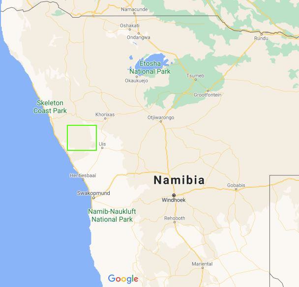 C) Google, Screenshot - Tourverlauf / Reiseroute Namibia Karte Unbekanntes Damaraland