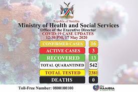 Corona Fälle Namibia per 17. Mai
