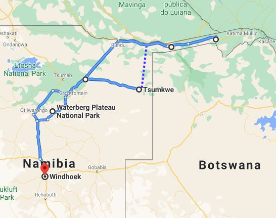 Tourverlauf Khaudum und Zambezi