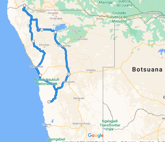 Namibia Selbstfahrer Reise Karte Nordwesten 3 Wochen