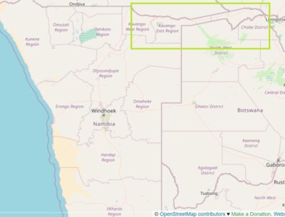Caprivi Streifen Khaudum Karte © OpenStreetMap-Mitwirkende