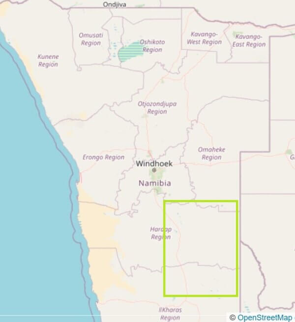 Südliche Kahalari Wüste Namibia Karte © OpenStreetMap-Mitwirkende