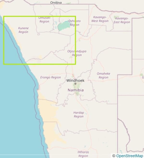 Zentral Namibia Nord Karte © OpenStreetMap-Mitwirkende